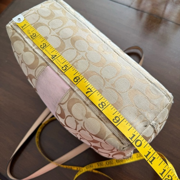 Coach Signature C Jacquard Tan Pink Stripe Tote Purse Shoulder Bag - Picture 11 of 12